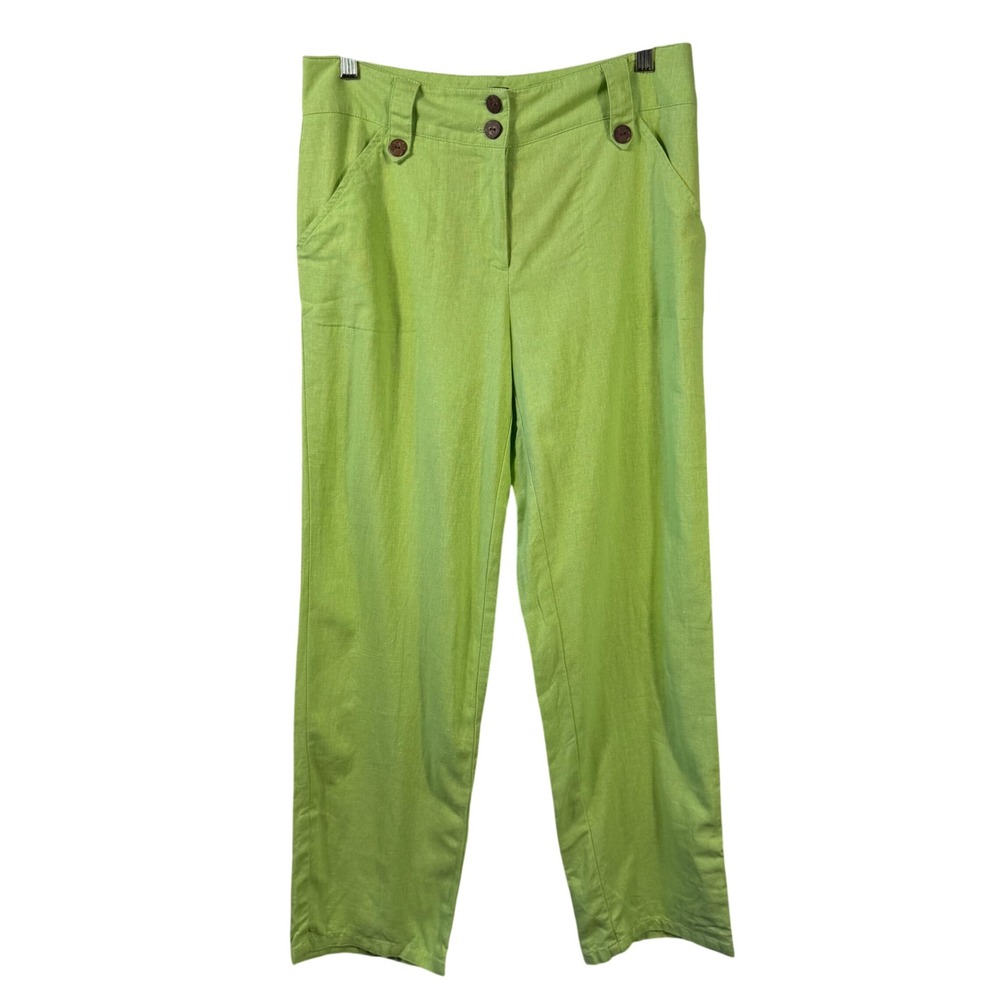 Courtenay Lime Green Linen Blend Wide Leg Trousers Pants Womens Size 10